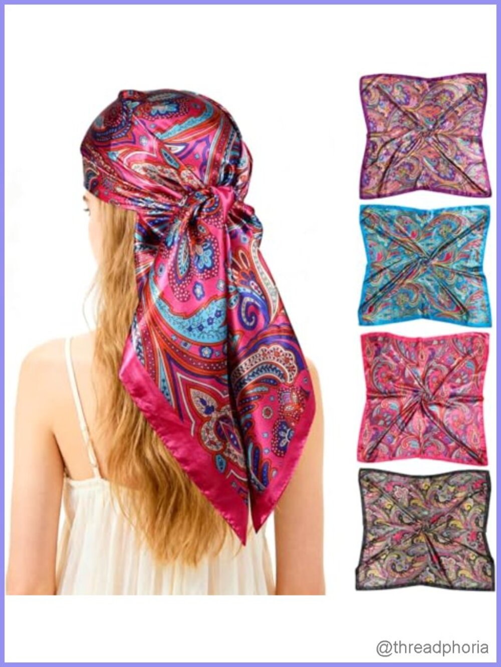 Silk Like Satin Head Scarf Wrap for Women, 4pc Large Square Bandana